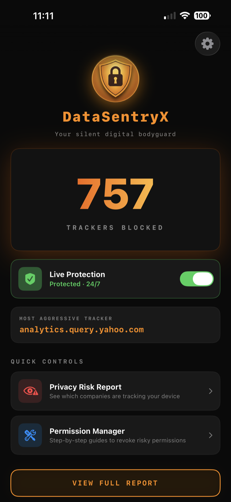 DataSentryX protection dashboard